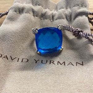 David Yurman 20 MM Blue Topaz & Diamond Cushion On Point Ring